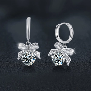Boucles d'oreilles nœud en Moissanite argent 925 avec pendentifs ronds élégants et chic