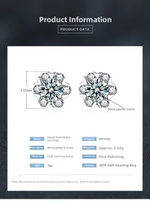Detail view of S925 silver snowflake earrings with moissanite, showing 8.32mm dimensions
