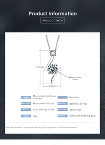 Detailed specs of S925 sterling silver lightning necklace with 5mm Moissanite pendant