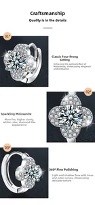 Detailed macro view of Moissanite clover earrings with four-prong setting and fine polish