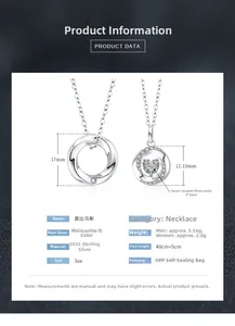 Detailed spec sheet for Mobius and heart moissanite necklaces in S925 sterling silver