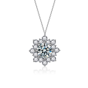 Collier pendentif tournesol en argent sterling S925 avec pierre de moissanite