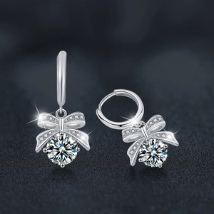 Boucles d'oreilles nœud en argent 925 avec pendentifs moissanite style créoles
