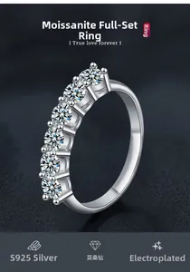 Detail view of S925 sterling silver eternity band featuring brilliant moissanite stones