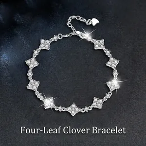S925 Sterling Silver Moissanite Clover Bracelet For Women Elegant Adjustable Chain Link Luxury Jewelry Hand Bangle Gift