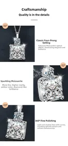 Detail of Moissanite square pendant featuring 4-prong setting and 360-degree high polishing