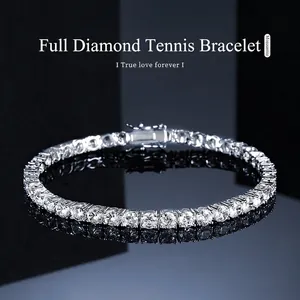 Luxus 925 Sterlingsilber Moissanit Tennis Armband Für Damen Funkelnde Rundschliff Voll Eingelegtes Armband Edler Schmuck Geschenk