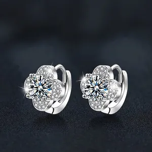 S925 Sterling Silver Moissanite Four-Leaf Clover Stud Earrings For Women Luxurious Sparkling Flower Jewelry Gift