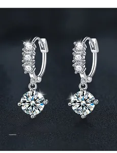 Detail of S925 sterling silver tassel earrings with 3EX cut moissanite and 58 facets
