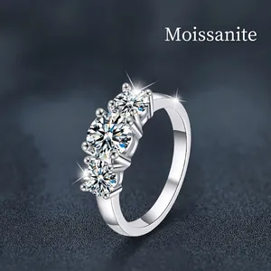 Luxury S925 Sterling Silver Three Stone Ring For Women Elegant Moissanite Engagement Anniversary Fine Jewelry Ring Gift
