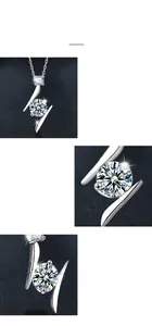 Detail of Moissanite lightning necklace showing 4-prong setting and S925 silver polishing