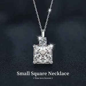 Minimalist 925 Sterling Silver Square Moissanite Pendant Necklace For Women Princess Cut D Color VVS1 Gemstone Jewelry Gift