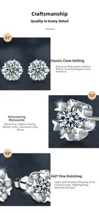 Macro detail of snowflake moissanite stud earring with classic multi-prong setting
