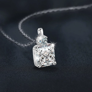 Elegant S925 silver necklace featuring a square-cut moissanite pendant with starburst sparkle
