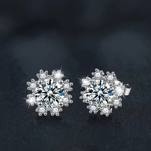 Elegant S925 sterling silver snowflake moissanite stud earrings with brilliant round cut stones