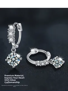 Close-up of S925 sterling silver moissanite earrings with sparkling round cut stones