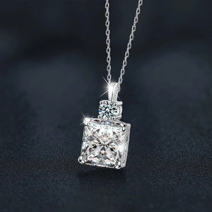 S925 sterling silver square moissanite pendant necklace with classic box cut stone