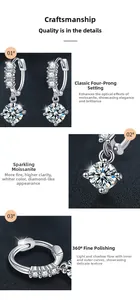 Macro detail of S925 silver moissanite earrings with four-prong setting and fine polish