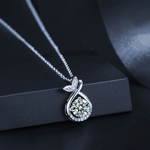 S925 Sterling Silber Moissanit Fischschwanz Halskette mit Tropfenanhänger und O-Kette