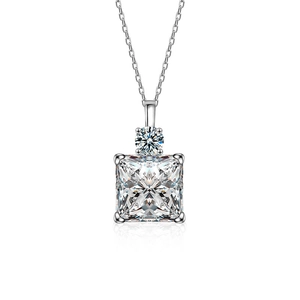 S925 silver square moissanite necklace with princess cut pendant and polished chain