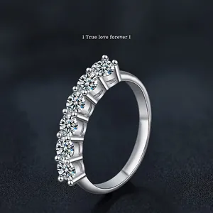 925 Sterling Silver Moissanite Row Ring For Women D Color VVS1 Round Brilliant Cut 7 Stones Full Diamond Eternity Ring Anniversary Jewelry Gift