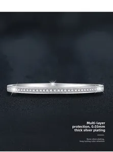 Detail of s925 silver bracelet featuring nano-silver plating and micro-pave crystals
