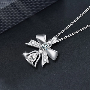 925 Sterling Silver Moissanite Necklace Elegant Bowknot Bell Pendant Necklace Pear Cut Moissanite Autumn Clavicle Chain Jewelry For Women Christmas Gift