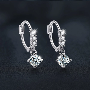 S925 sterling silver drop earrings with moissanite stones and four-claw setting