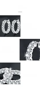 Vue détaillée de créoles en argent 925 avec pavé de moissanite et finition polie brillante