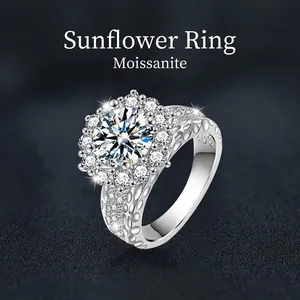 Bague Tournesol de Luxe en Argent Sterling S925 avec Moissanite de 2 Carats pour Femmes Vintage Halo Fiançailles Mariage Bijoux