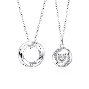 S925 sterling silver Mobius couple necklace with a dancing heart-shaped stone pendant