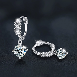 S925 sterling silver moissanite tassel earrings with four-prong setting and hoop clasp