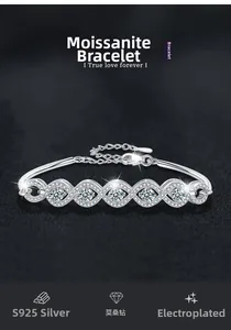 Detail of S925 sterling silver moissanite bracelet featuring round links and lobster clasp