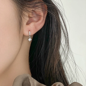 Elegant S925 sterling silver moissanite tassel earrings worn by a model in a close-up