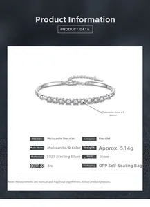 Detail view of S925 sterling silver bangle with nine 3mm Moissanite stones and D color grading