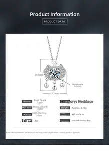 Detailed size chart for S925 silver Ruyi lock necklace with 6.5mm Moissanite diamond