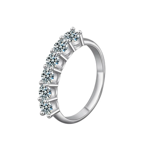 Elegant S925 sterling silver ring with seven classic claw-set moissanite stones