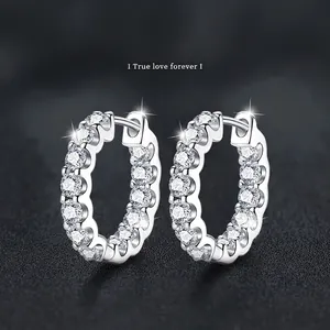 Boucles d'Oreilles Créoles en Moissanite de Luxe Argent Sterling 925 Couleur D VVS1 Boucles d'Oreilles Huggie Diamant Pavé pour Femmes Bijoux