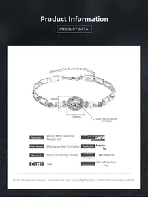 Détails du bracelet en argent S925 avec moissanite ovale et chaîne ajustable fine
