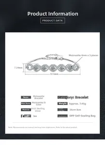 Technical data view of S925 silver moissanite bracelet with precise size specifications