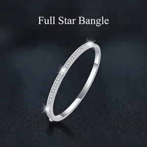 S925 Sterling Silver Moissanite Bangle For Women D Color VVS1 Sparkly Full Star Inlaid Elegant Bangle Fine Jewelry Gift