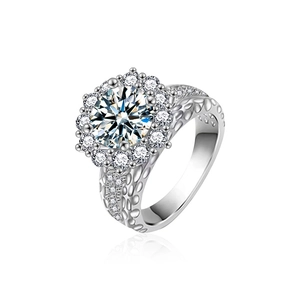 Bague tournesol de luxe en argent 925 avec moissanite et texture d'écailles