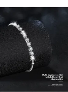 Detail of silver moissanite bracelet with 0.03mm nano-silver plating for long-lasting shine