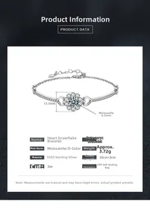 Details zum S925 Silber Armband mit Schneeflocken-Herz und 6,5mm Moissanit Diamant