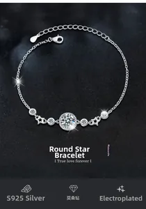 Macro detail of S925 sterling silver star bracelet with shimmering Moissanite stones