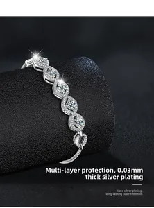 Detail of S925 silver bracelet with moissanite and 0.03mm thick nano plating
