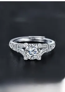 Macro shot of S925 silver ring featuring Eiffel Tower structure and brilliant moissanite stone