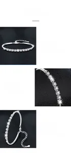 Detail of adjustable S925 sterling silver moissanite bracelet with four-prong setting