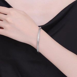 Classic S925 silver moissanite bangle with a full row of sparkling pave diamonds