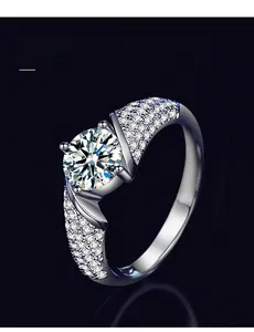 Detailed macro view of S925 sterling silver ring with 3EX cut moissanite and 58 facets
